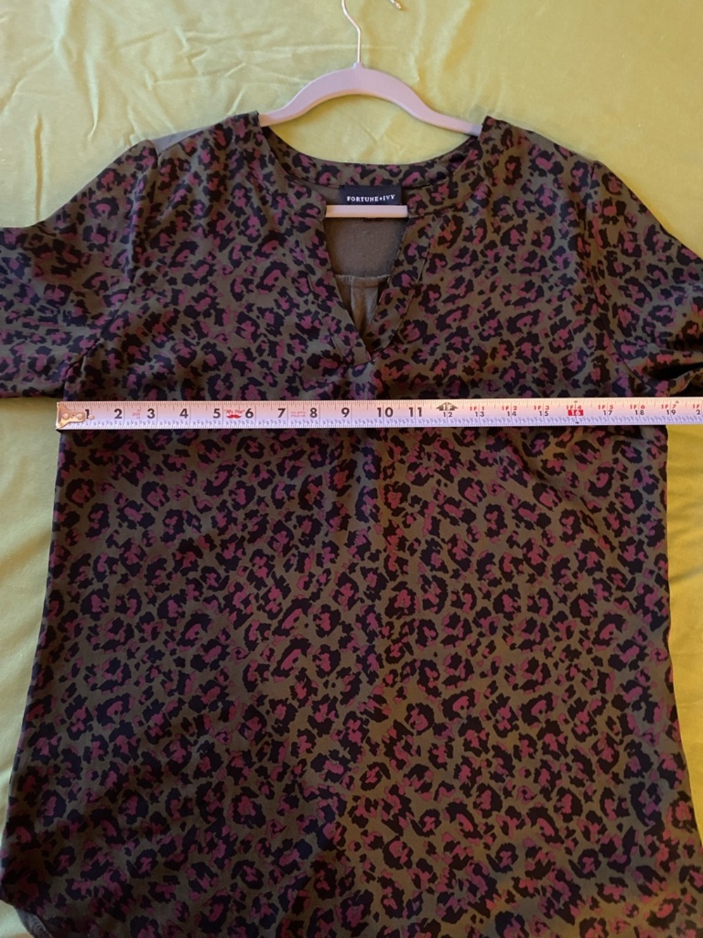 Fortune & Ivy, Olive and Hot Pink Leopard-Print V-Neck Tunic - Picture 5 of 10